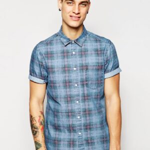 Denim Shirt In Check with Short Sleeves