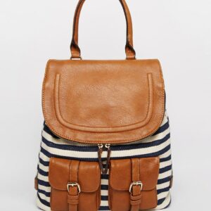Stripe Backpack with Contrast Tan Detail