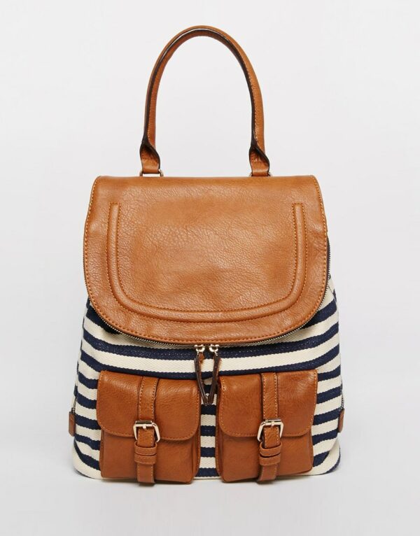Stripe Backpack with Contrast Tan Detail