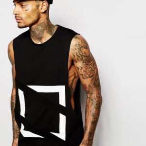 Sleeveless T-Shirt With Extreme Dropped Armholes And Applique