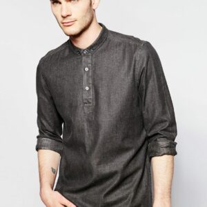 Shirt in Long Sleeve with 3/4 Plackett in Viscose Linen Mix