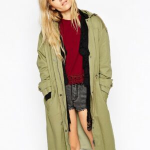 Parka With Bomber Detail And Ruched Back