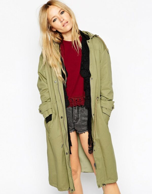 Parka With Bomber Detail And Ruched Back