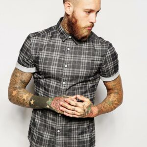 Skinny Check Shirt with Short Sleeves