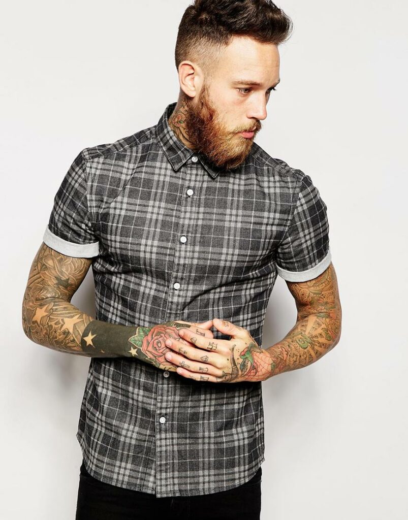 Skinny Check Shirt with Short Sleeves