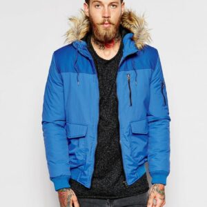 Parka Jacket With Contrast Yoke In Blue