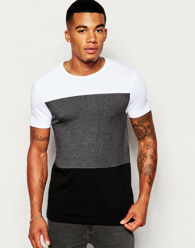 Muscle Fit T-Shirt With Block Stripe In Stretch (Product Variant)