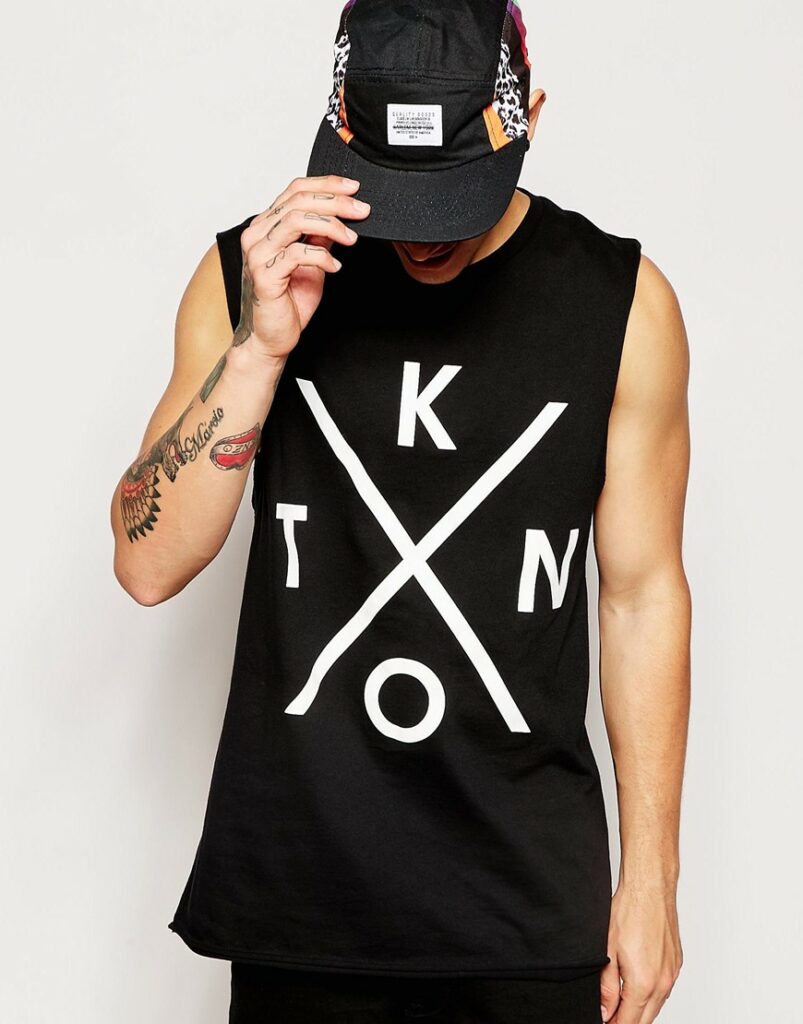 Longline Sleeveless T-Shirt With Dropped Armhole And Print
