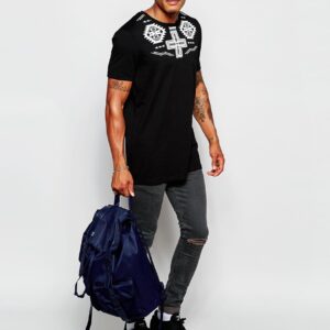 Longline T-Shirt With Aztec Yoke Print In Relaxed Skater Fit